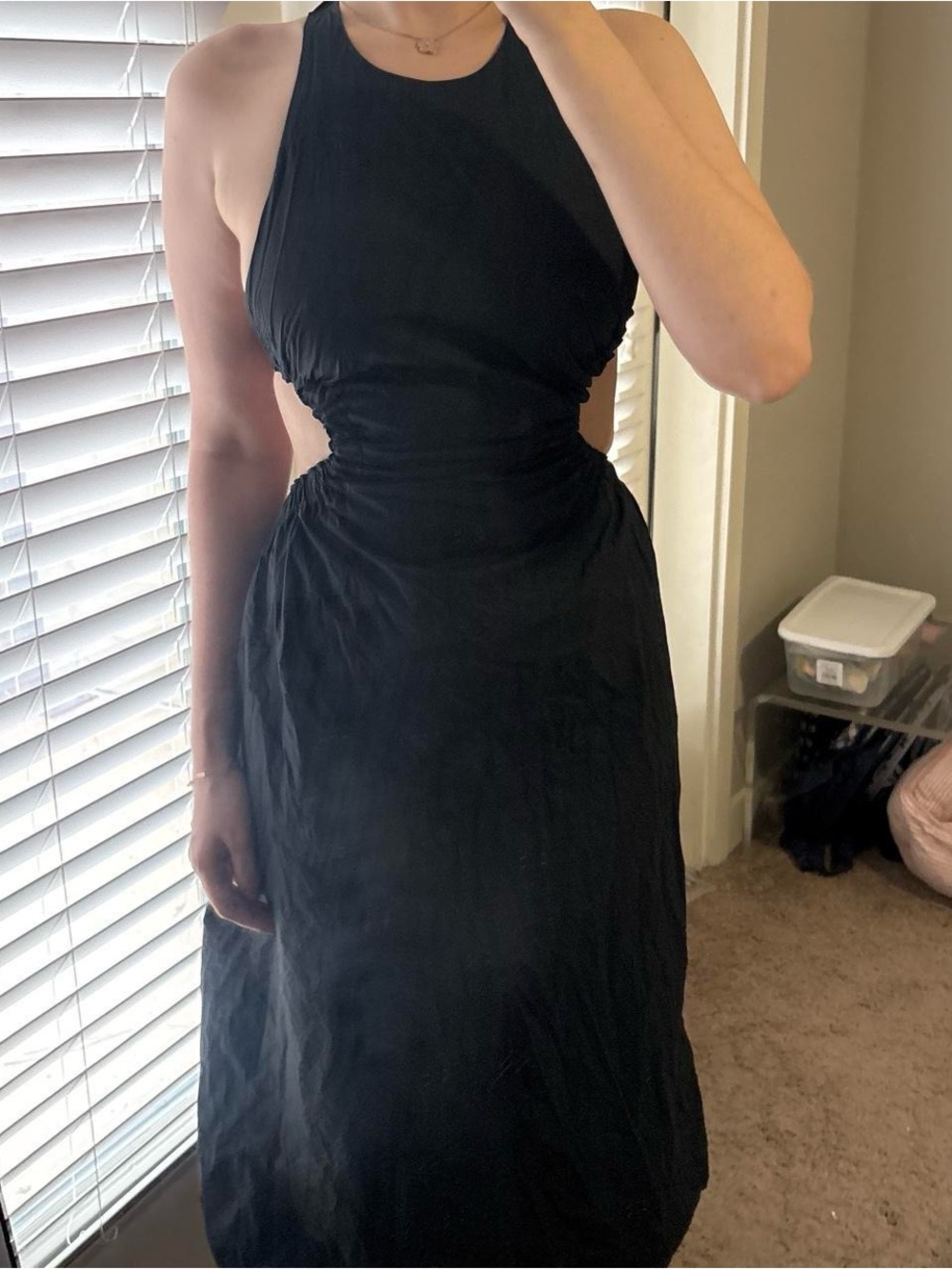 H&M Black Backless Halter Cutout Midi Dress